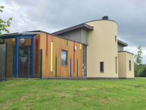 School building with powder coated windows